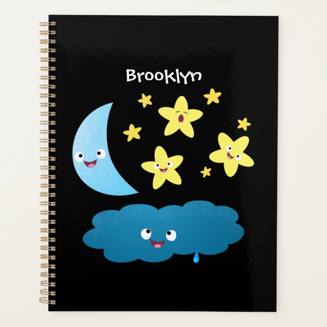 Cute singing stars, moon and cloud cartoon planner (Front)