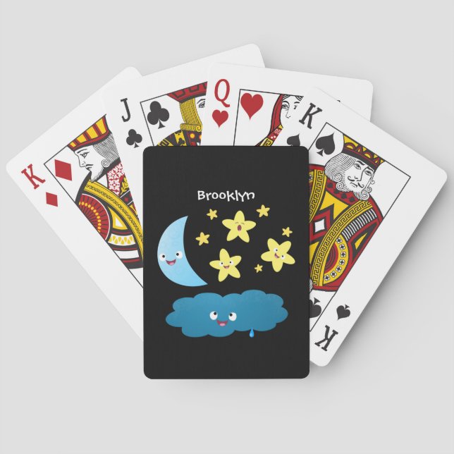 Cute singing stars, moon and cloud cartoon  playing cards (Back)
