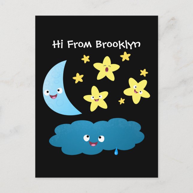 Cute singing stars, moon and cloud cartoon postcard (Front)