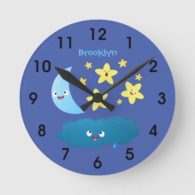 Cute singing stars, moon and cloud cartoon round c round clock (Front)