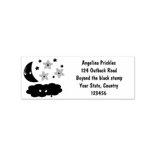 Cute singing stars, moon and cloud cartoon rubber stamp