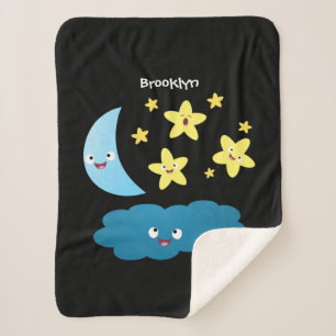 Cute singing stars, moon and cloud cartoon  sherpa blanket