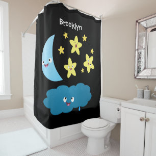 Cute singing stars, moon and cloud cartoon shower curtain