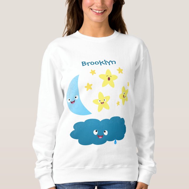 Cute singing stars, moon and cloud cartoon sweatshirt (Front)