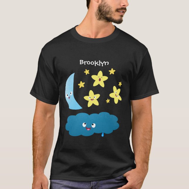 Cute singing stars, moon and cloud cartoon T-Shirt (Front)
