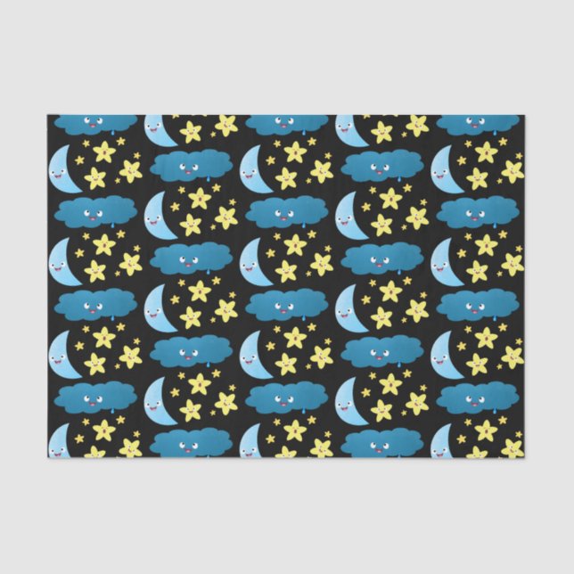 Cute singing stars, moon and cloud cartoon tissue paper (Front)