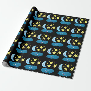 Cute singing stars, moon and cloud cartoon wrapping paper