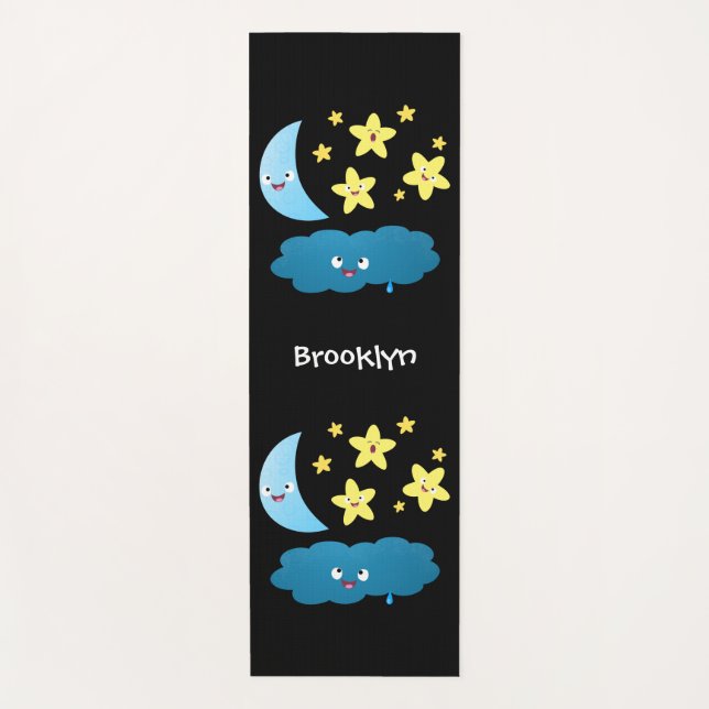 Cute singing stars, moon and cloud cartoon yoga mat (Front)