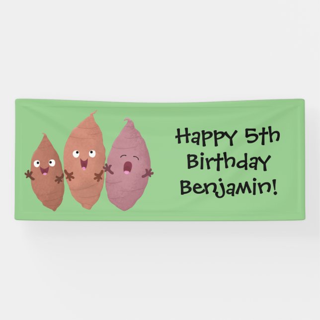 Cute singing sweet potatoes cartoon vegetables banner (Horizontal)