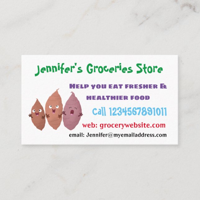 Cute singing sweet potatoes cartoon vegetables business card (Front)