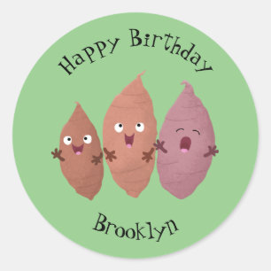Cute singing sweet potatoes cartoon vegetables classic round sticker