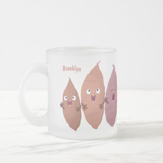 Cute singing sweet potatoes cartoon vegetables frosted glass coffee mug (Left)