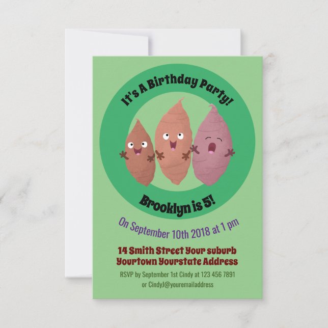 Cute singing sweet potatoes cartoon vegetables invitation (Front)