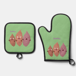 Cute singing sweet potatoes cartoon vegetables oven mitt & pot holder set