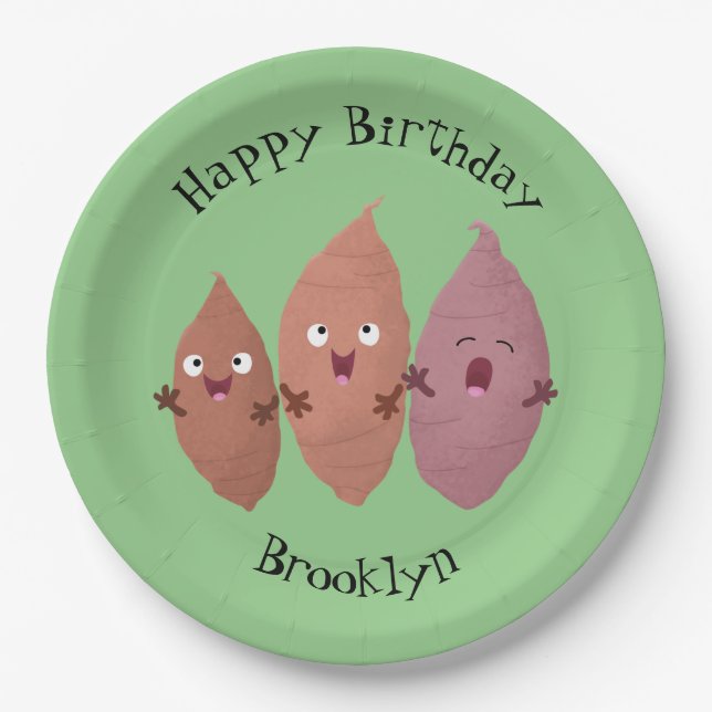 Cute singing sweet potatoes cartoon vegetables paper plate (Front)