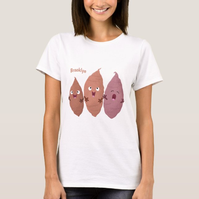 Cute singing sweet potatoes cartoon vegetables  T-Shirt (Front)