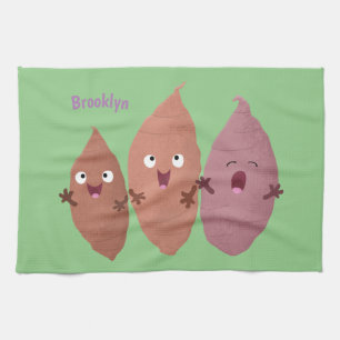 Cute singing sweet potatoes cartoon vegetables  tea towel