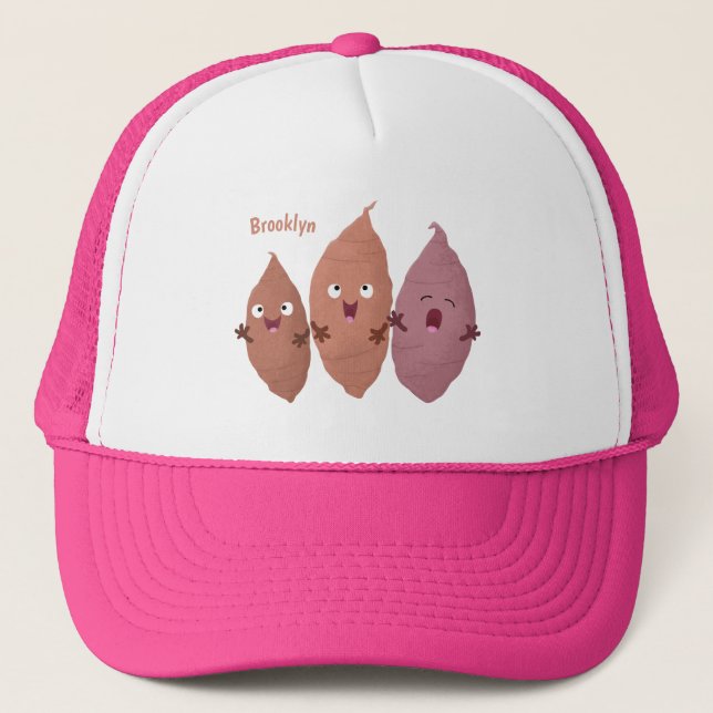 Cute singing sweet potatoes cartoon vegetables trucker hat (Front)