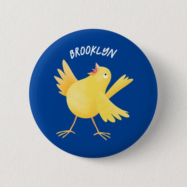 Cute singing yellow canary bird cartoon 6 cm round badge (Front)