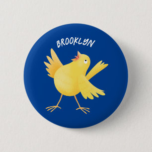 Cute singing yellow canary bird cartoon 6 cm round badge