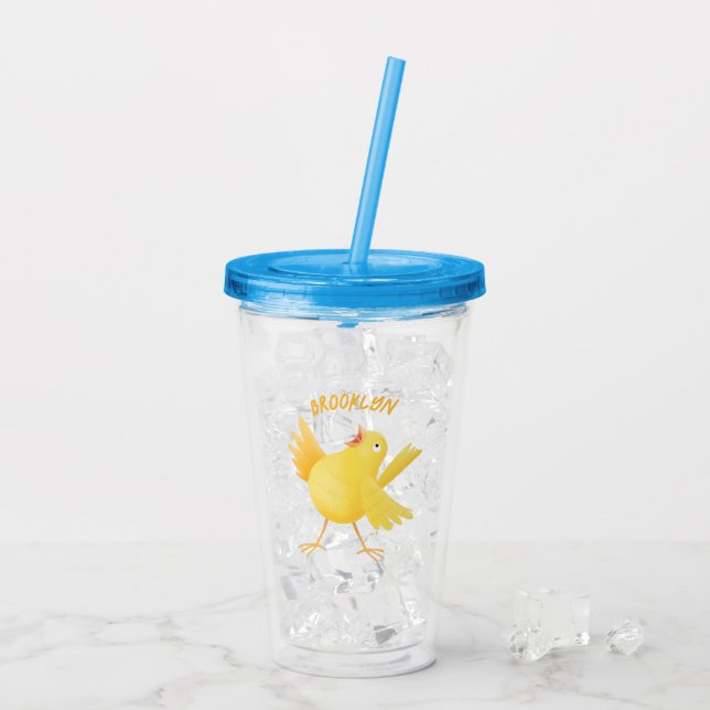 Cute singing yellow canary bird cartoon acrylic tumbler (Back Ice)
