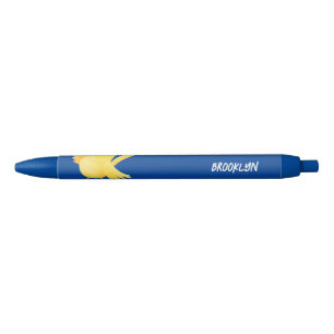 Cute singing yellow canary bird cartoon black ink pen