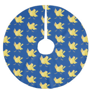 Cute singing yellow canary bird cartoon brushed polyester tree skirt