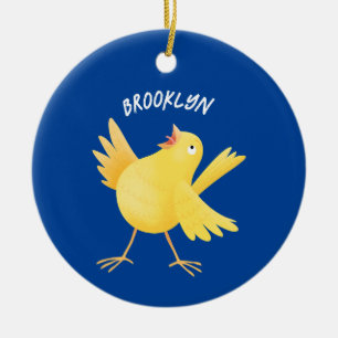 Cute singing yellow canary bird cartoon  ceramic tree decoration