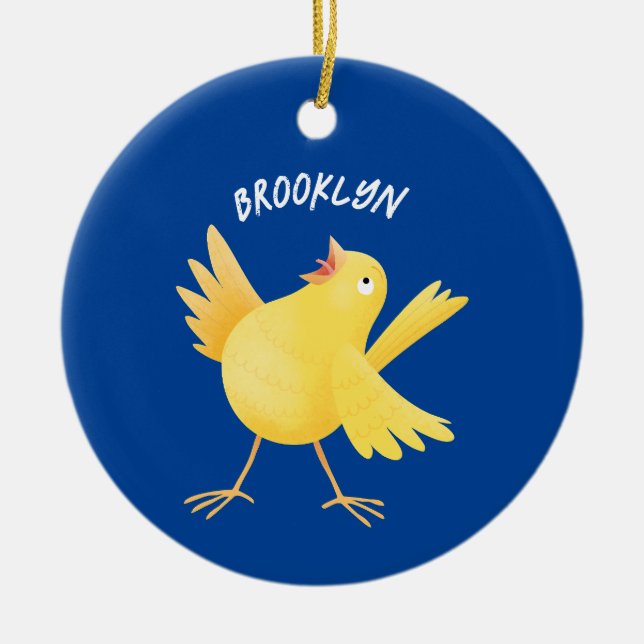 Cute singing yellow canary bird cartoon  ceramic tree decoration (Front)