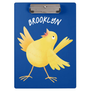 Cute singing yellow canary bird cartoon  clipboard