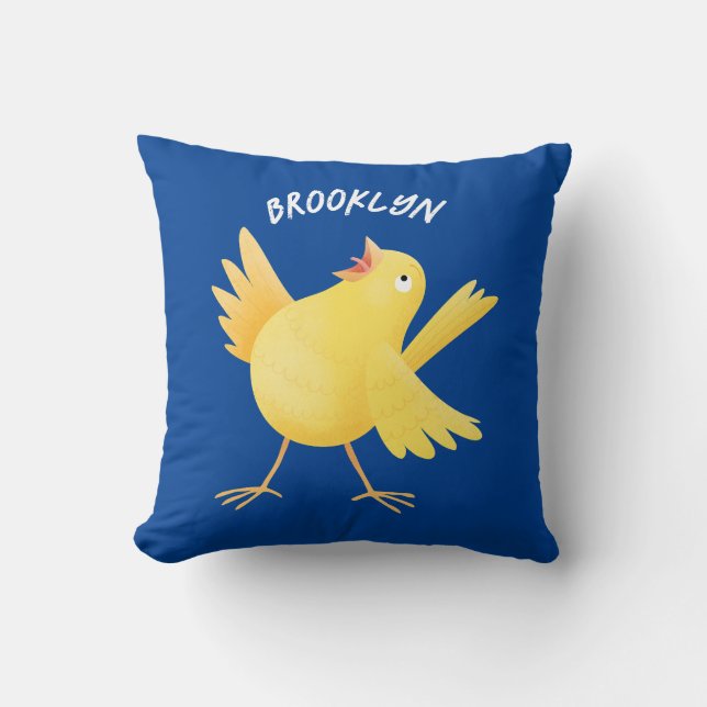 Cute singing yellow canary bird cartoon cushion (Front)