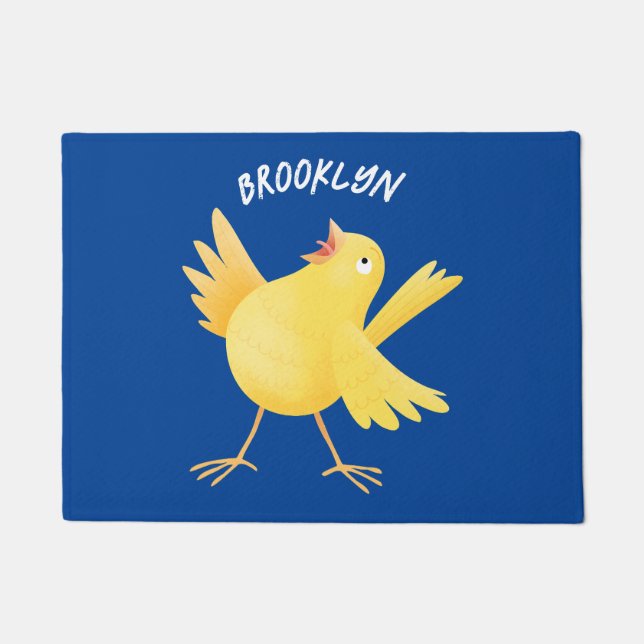 Cute singing yellow canary bird cartoon doormat (Front)