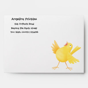 Cute singing yellow canary bird cartoon envelope