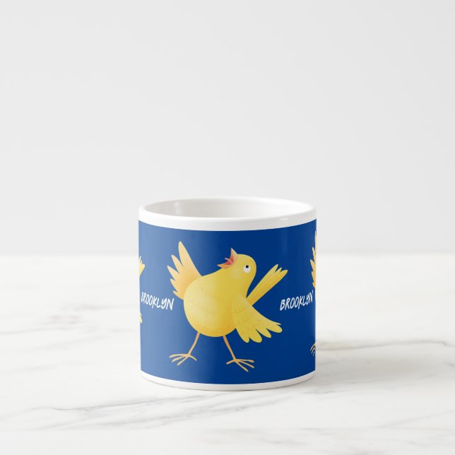 Cute singing yellow canary bird cartoon espresso cup (Front)