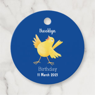 Cute singing yellow canary bird cartoon favour tags