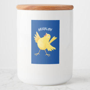 Cute singing yellow canary bird cartoon food label