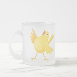 Cute singing yellow canary bird cartoon frosted glass coffee mug
