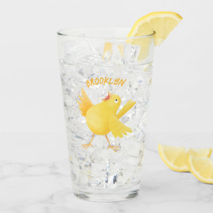 Cute singing yellow canary bird cartoon glass