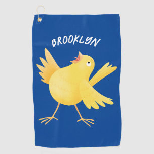Cute singing yellow canary bird cartoon golf towel