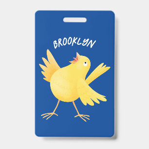 Cute singing yellow canary bird cartoon ID badge