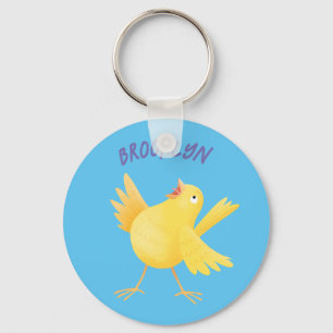 Cute singing yellow canary bird cartoon key ring