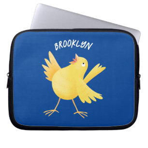 Cute singing yellow canary bird cartoon laptop sleeve