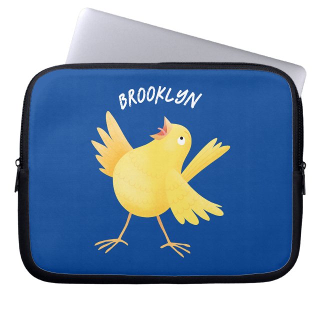 Cute singing yellow canary bird cartoon laptop sleeve (Front)