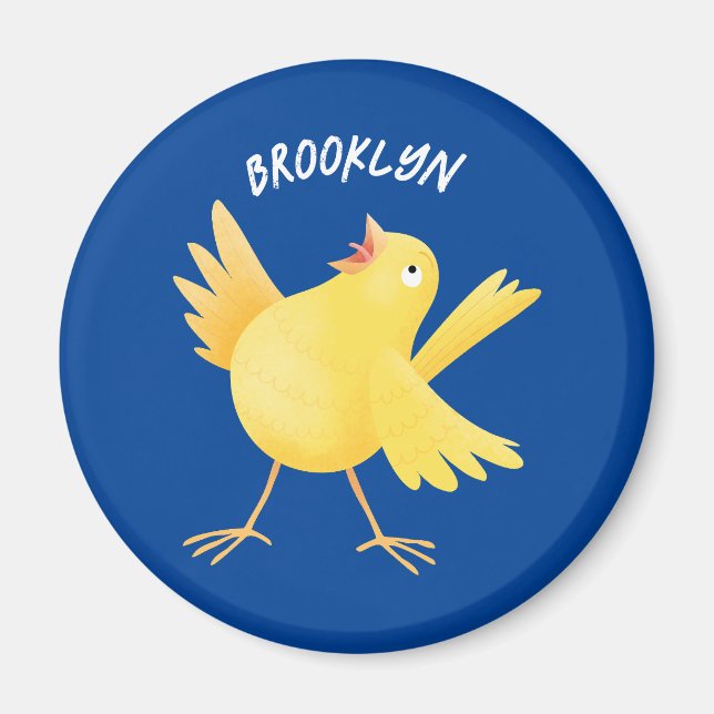 Cute singing yellow canary bird cartoon magnet (Front)