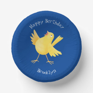Cute singing yellow canary bird cartoon paper plate
