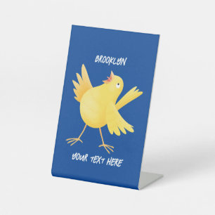 Cute singing yellow canary bird cartoon pedestal sign