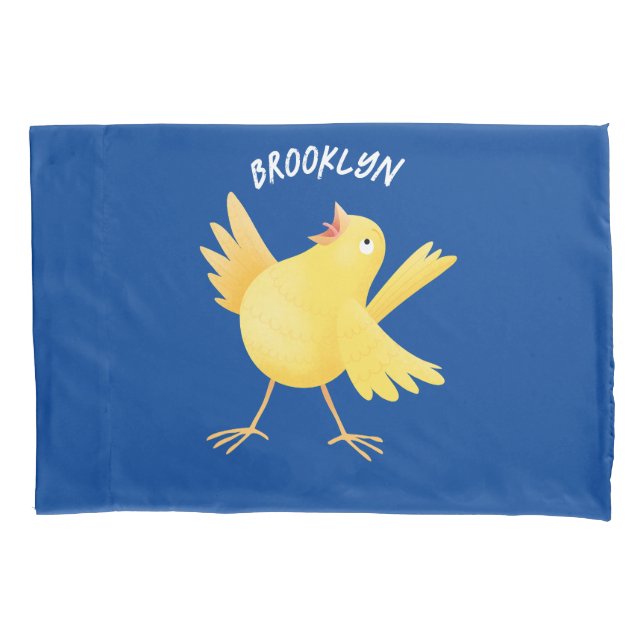 Cute singing yellow canary bird cartoon pillowcase (Front)