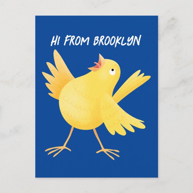 Cute singing yellow canary bird cartoon postcard (Front)