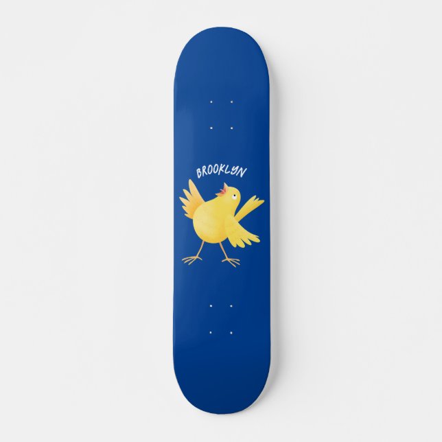 Cute singing yellow canary bird cartoon  skateboard (Front)