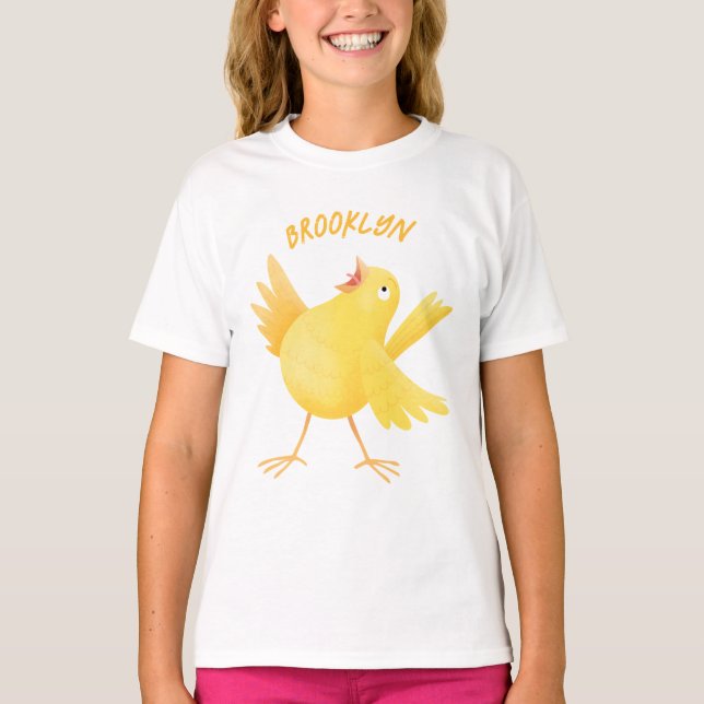 Cute singing yellow canary bird cartoon T-Shirt (Front)